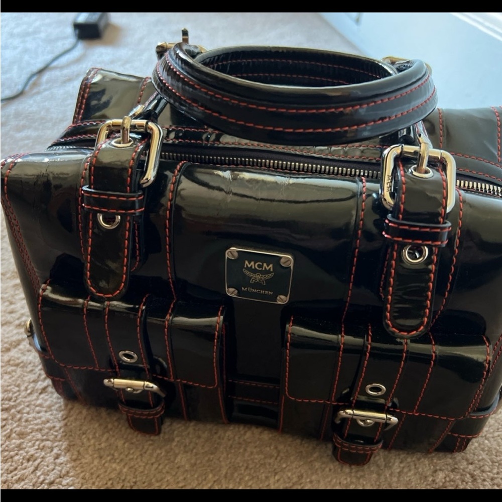 MCM Black Patent Leather Tote Bag